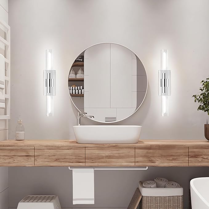 Nickle Wall Sconce, 22.8" Vanity Lights for Bathroom, Sconces Wall Lighting 2-Light, Modern Wall Lamps for Bedroom Living Room Bathroom Hallway