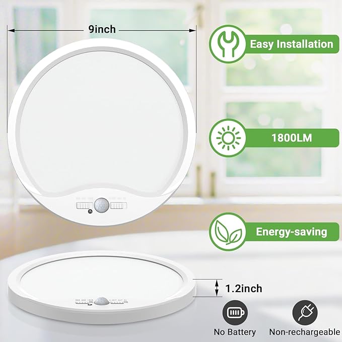 zemty 4Pack 9inch Motion Sensor Ceiling Lights Wired,18W 1800lm 3CCT/3 Mode/30-120s Timer, Bright White LED Flush Mount Light Fixture Motion Activated for Closet Pantry Hallways Stairwells Garage
