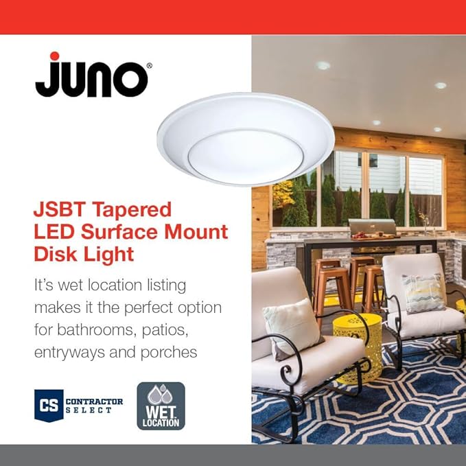 Juno JSBT 6-Inch SlimBasics Tapered Disk Downlight, 3000K, White (6 Pack)