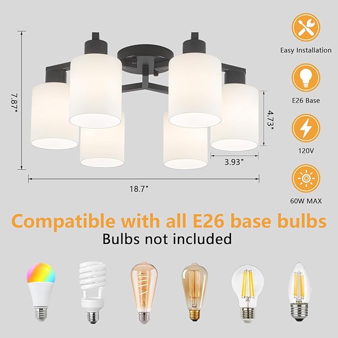 Black Semi Flush Mount Ceiling Light Fixture, Modern Close to Ceiling Light Fixtures Ceiling Mount, Dimmable Foyer Kitchen Lighting Fixtures Ceiling Lights for Bedroom, Bathroom, Hallway, Entryway