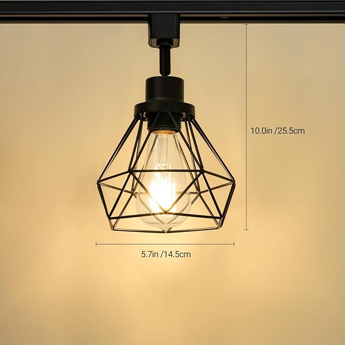E26 Track Lighting Heads with Metal Cage, H Type LED Track Light Heads Compatible with H Type Track Rails, E26 Base Adapter Ceiling Light Fixture Direction Adjustable, Black (No Bulbs)