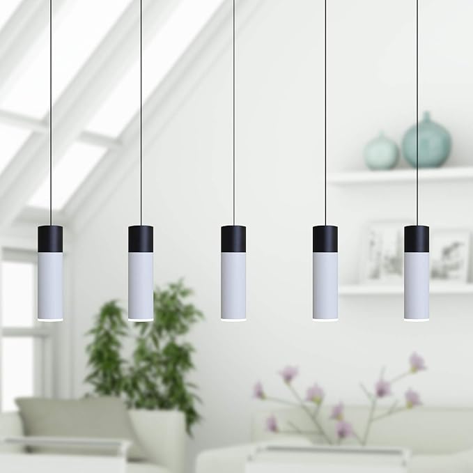 Vela 5 Mini Pendant Lighting Black-White - LED Hanging Light Fixture for Kitchen Island, Bar, Foyer - Cluster Pendants - Dimmable, Adjustable Wire, Lamp Bulb Included