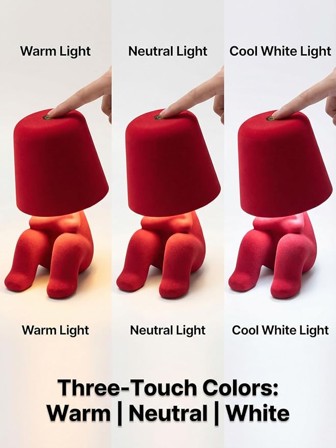 Bedside Touch Control Table Lamp, Golden Decor Thinker Statue LED Table Lamp with USB Port, 3 Way Dimmable Modern Night Light Nightstand Lamp for Home Living Room Office Shelf Decor (red-D)
