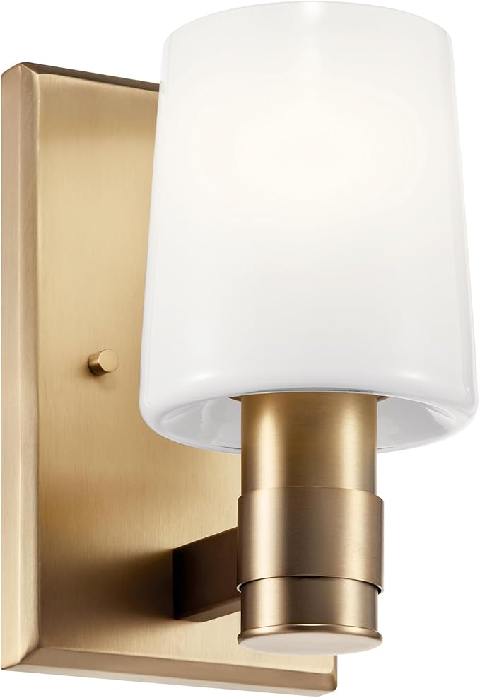 Kichler Adani 1-Light Wall Sconce Modern Bathroom Vanity Light with Opal Glass in Champagne Bronze for Bathroom, Powder Room, Kitchen, Bedroom or Hallway (8.5" x 5" x 6.5"), 55174CPZ