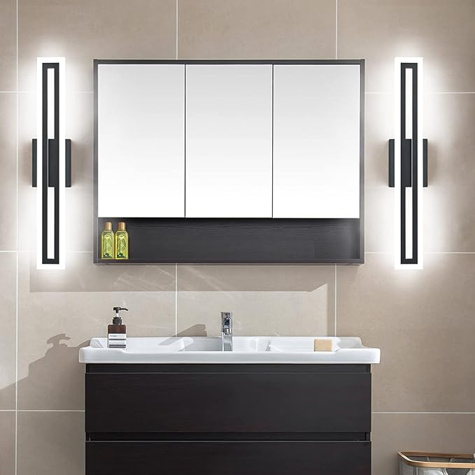 SOLFART 24 Inch Vanity Lights Bathroom Lights Over Mirror Bathroom Light Fixtures Black Led Modern Light Fixture 6000K