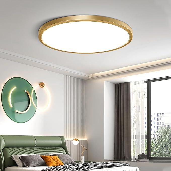 12 Inch Gold LED Ceiling Light, 5000K Daylight White, 24W Gold Flush Mount Ceiling Light, 3200LM Round Low Profile Ceiling Lights for Bedroom Kitchen Hallway Entryway
