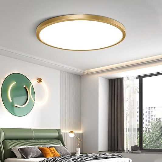 12 Inch Gold LED Ceiling Light, 5000K Daylight White, 24W Gold Flush Mount Ceiling Light, 3200LM Round Low Profile Ceiling Lights for Bedroom Kitchen Hallway Entryway