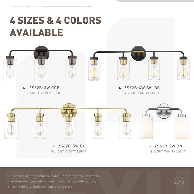 zeyu 2-Light Bathroom Light Fixtures Over Mirror, Modern Wall Sconces for Bathroom, Milky White Glass Shade, Brushed Nickel Finish, ZS62B-2W BN