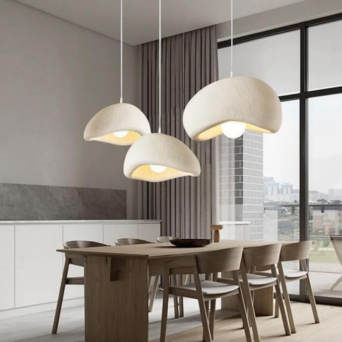 Scandinavian Pendant Lights Kitchen Island Beige White Concrete Cement Look Pendant Light Dome Hanging Lamp Wabi Sabi Chandelier - Large