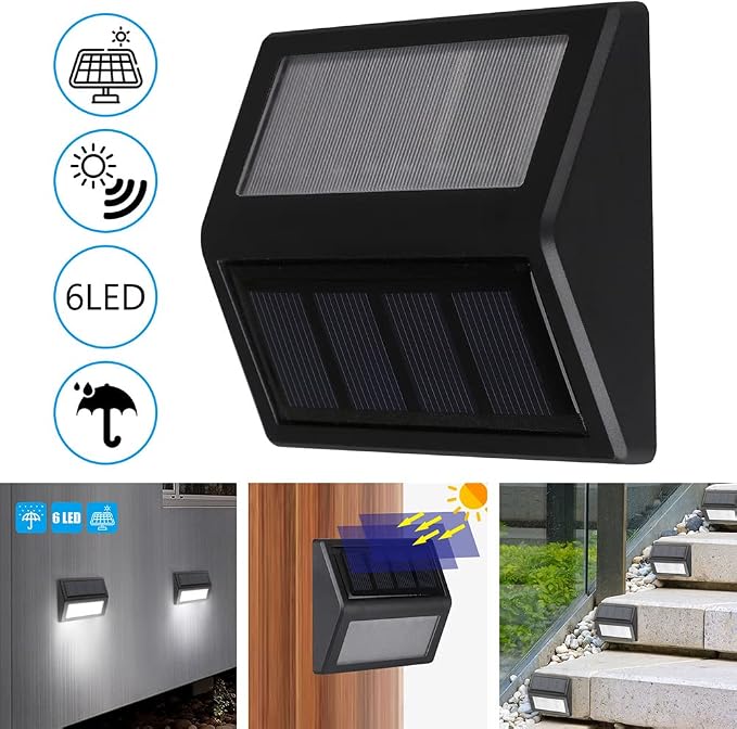 Solar Fence Lights, Waterproof Solar Outdoor Lights for Stairs Decks Steps Fences Patio Yard, LED Wall Sconce (Cool White/12 Pack)
