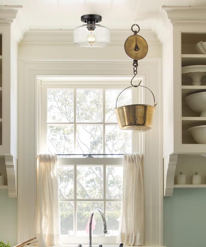 Modern Farmhouse Flush Mount Ceiling Light Black Small Hallway Light Fixtures for Laundry Room Entryway