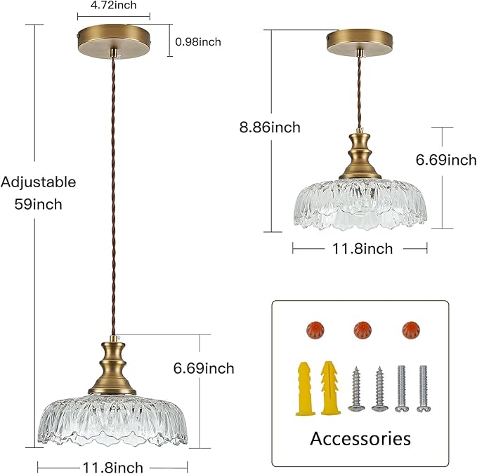 HDDFL Vintage Pendant Lights Fixture Modern Pendant Lighting Fixtures 11.8inch Hanging Lamp for Kitchen Island Bedroom Living Room Hallway