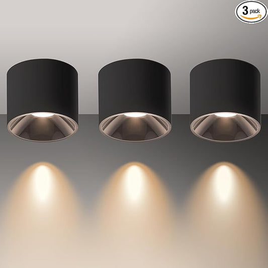Dimmable LED Ceiling Spot Lights – Flush Mount Ceiling Cylinder Light Indoor Fixture for Kitchen, Hallway & Entryway 4.72” CRI97 15W 3000K Black (3Pack)