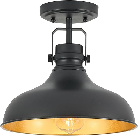 Metal Semi Flush Mount Light Fixture 11.4 inch Ceiling Light Black Hallway Light Fixtures for Kitchen,Hall,Bedroom,Bathroom,Entryway 1 Pack