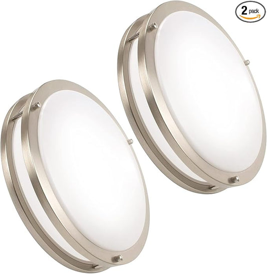 OOWOLF 10 Inch 24W LED Ceiling Lights, 5000K Brightness Adjustable Flush Mount Ceiling Light, Super Bright Brushed Nickel Lighting Lamp Fixture for Bedroom Bathroom Dining, 2-Pack, Daylight White