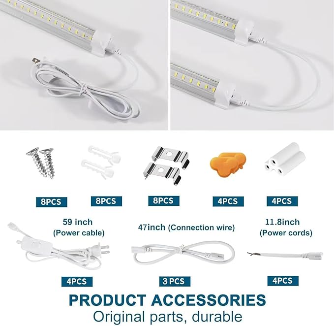 Led Shop Lights,Led Shop Lights 4FT 50W 6500K 7000LM Clear White,Shop Light 4FT 110V Linkable Integrated V-Shape for Shop Garage,Warehouse,Workbench and Workshop Commercial Bay Lighting(4-Pack)