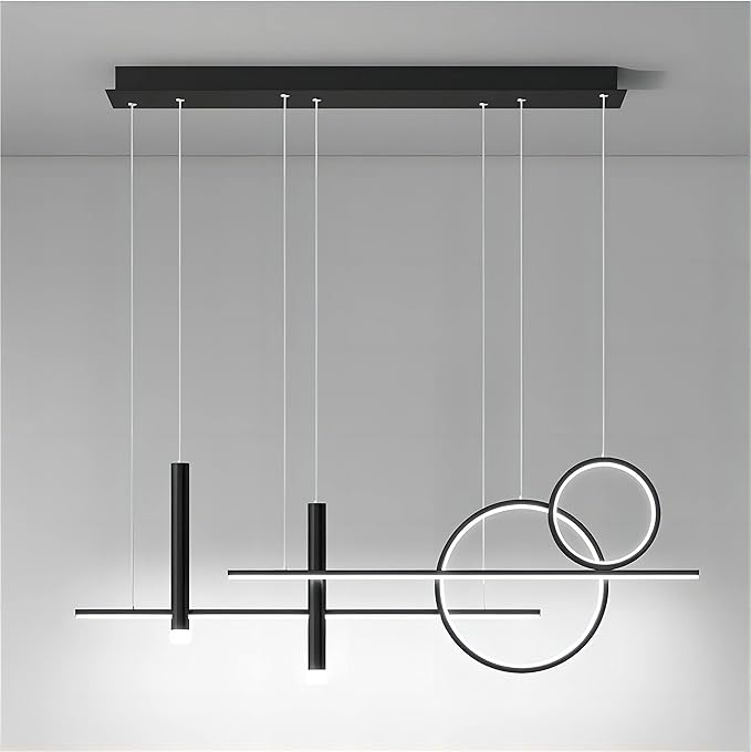 6 Lights LED Island Light, 39.4 Inch Creative Island Light with Remote Control & Infinitely Dimmable Hanging Light, Geometric Linear Pendant Light for Dining Room, Black