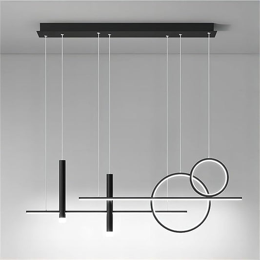 6 Lights LED Island Light, 39.4 Inch Creative Island Light with Remote Control & Infinitely Dimmable Hanging Light, Geometric Linear Pendant Light for Dining Room, Black