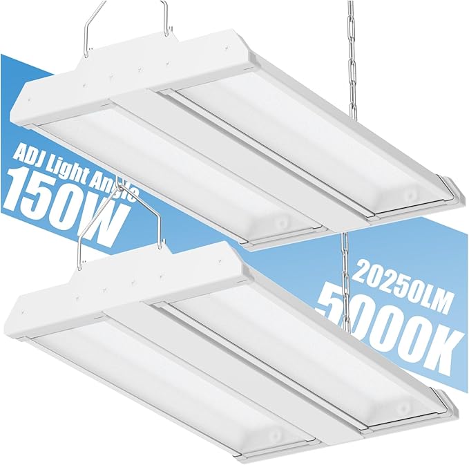 Allsmartlife LED Linear High Bay Light 2-Pack, 150W 20250LM 0-10V Dimmable 5000K Daylight, Adjustable Tilt Hanging LED High Bay Shop Lighting Fixtures for Garage Warehouse Workshop, ETL