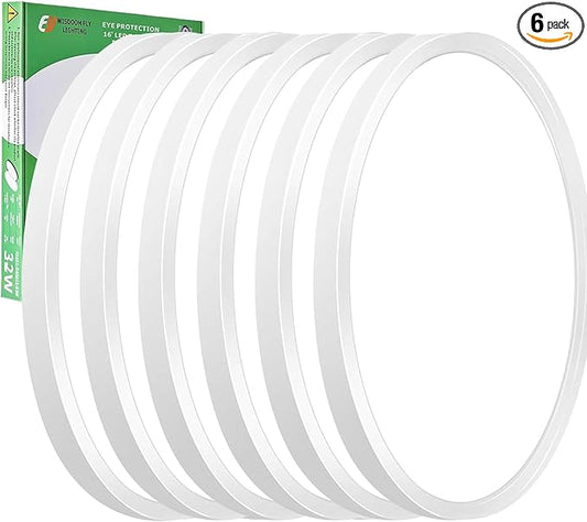 6PK 15.8 Inch LED Flush Mount Ceiling Light, 32W, 3480LM, 3000K/4000K/6000K CCT Selectable, Round Flat Panel Light Low Profile Ceiling Light Fitures for Hallway, Kitchen, Bedroom, Laundry Room, White