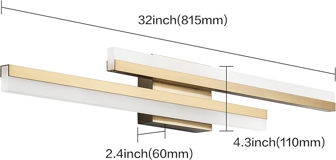 PRESDE 32" LED Vanity Light Bar, Modern Brushed Gold Bathroom Light Fixtures Over Mirror