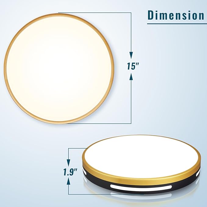 2Pack LED Flush Mount Ceiling Light Fixture, 15” 36W Dimmable Kitchen Lighting Fixtures Ceiling, Black and Gold Modern Light Fixtures Ceiling Mount for Bedroom, Bathroom, Living Room