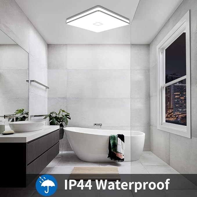 Airand Led Square Ceiling Light 24W 2050LM 12.8in Flush Mount Light Fixture Ceiling Lights Waterproofing No Flicker IP44 80Ra+ 5000K Cold White Led Light for Bedroom Kitchen Bathroom（Cold White）