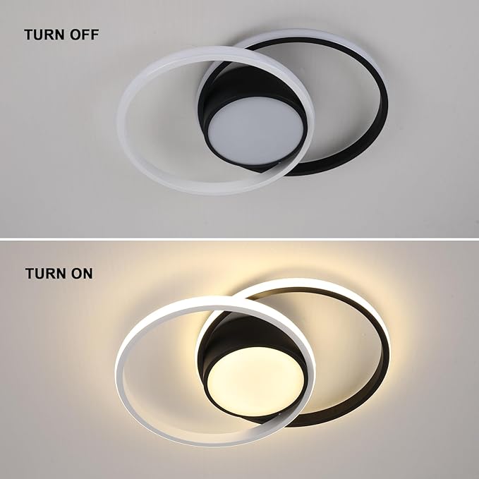 AUA Modern Ceiling Light, 39W LED Flush Mount Ceiling Light Fixture, 15.7" 3000K Round Close to Ceiling Lighting for Bedroom Hallway Dining Room Kitchen Entryway Black and White