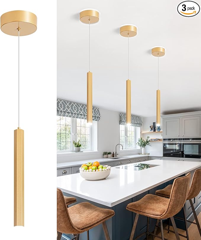 18W Pendant Lights Kitchen Island, Modern Mini LED Lighting Fixtures for Bathroom Dining Room Living Room, 3 Pack