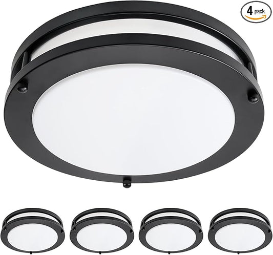OOWOLF 4-Pack 10 Inch 24W LED Ceiling Lights, 5000K Brightness Adjustable Flush Mount Ceiling Light, Super Bright Brushed Nickel Lighting Lamp Fixture for Bedroom Bathroom Dining, Daylight White
