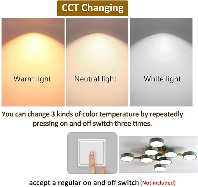 LED Ceiling Light Fixture,44 Inch 8-Lights Modern Ceiling Lights Flush Mount Wooden 96W Chandelier for Living Room Bedroom Kitchen,Dimmable 3000K/4000K/6000K Temperatures Selectable, Green