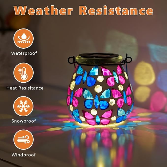 Stargarden Mosaic Solar Lanterns, Glass Hanging Lantern Waterproof Outdoor Hanging Solar Lights Butterfly Decorative Lantern for Garden ,Patio,Yard Decor