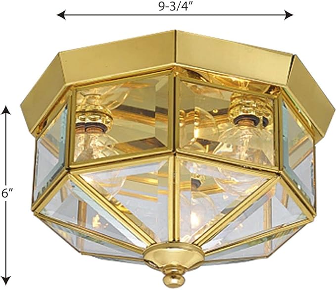 Progress Lighting 3-Light Beveled Glass 9-3/4" Close-to-Ceiling, Indoor, P5788-10, Polished Brass
