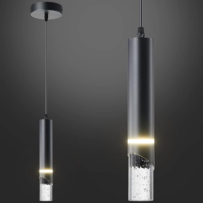 Pendant Lights Kitchen Island Dimmable LED 1-Light Black Pendant Hanging Light with Bubble Crystal Shades, Modern Kitchen Pendant Lighting Mini Pendant Light