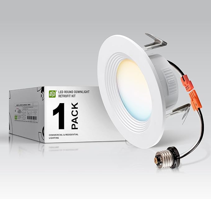 ASD 4 Inch Retrofit LED Recessed Light - 9W 2700K-5000K 700LM Retrofit LED Recessed Lighting 4 Inch, Dimmable Recessed Lights, Wet Rated Baffle Trim Can Lights, UL