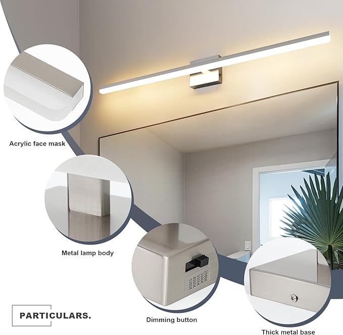 Brushed Nickel Bathroom Vanity Light Bar 5CCT Dimmable Bathroom Light Fixtures Over Mirror Modern LED Vanity Lighting Bath Light ETL Certificated 39.4 inch