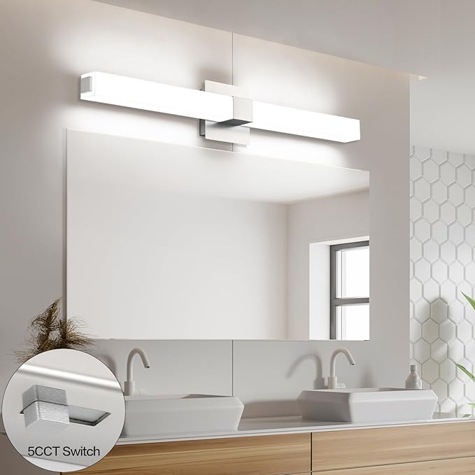 ZUZITO Modern Bahtoom Vanity Light Brushed Nickel, Bathroom LED Lights 32 Inch, 5CCT Dimmable Wall Lighting Fixtures for Bathroom Over Mirror
