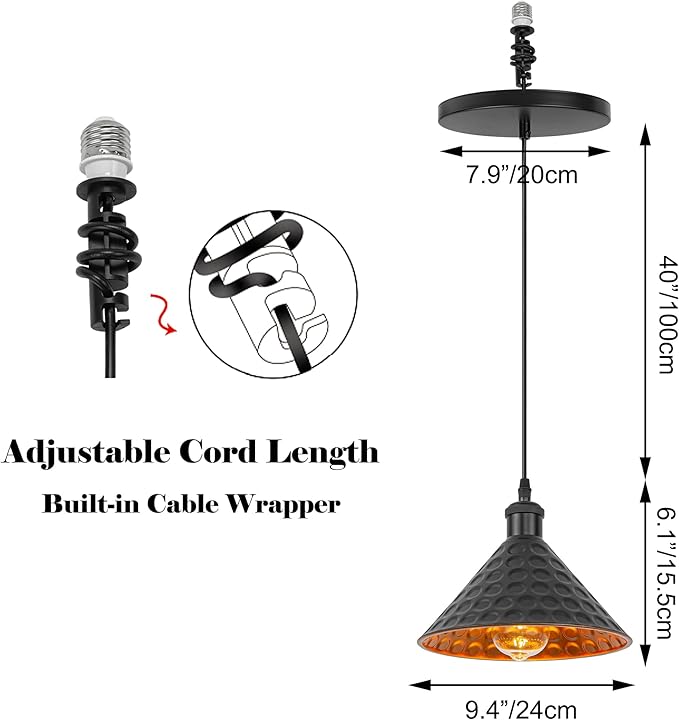 Kiven Instant Light Conversion Kit for 4/5/6inch Hole,Black Gold Inner Farmhouse Lighting Recessed Can Light Conversion Kit to Pendant with E26 Screw-in Adapter for Kitchen Living, Set of 2 TB2776