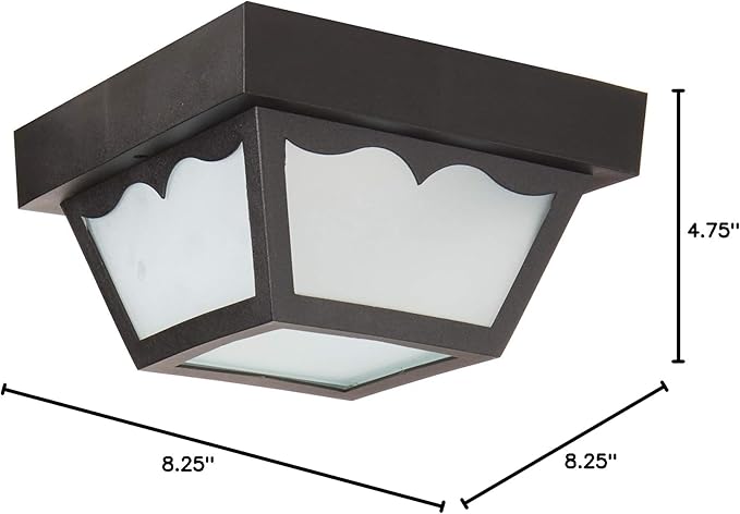 Nuvo SF77/863 Poly Frame Carport Flush Mount with Frosted Acrylic Panels, Black, Small