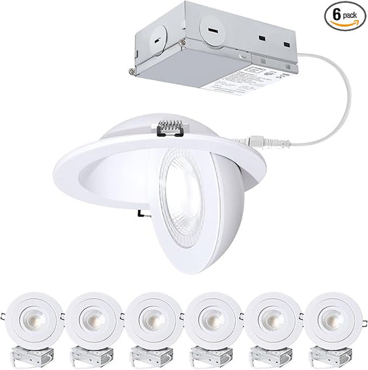POPANU 6-Inch Gimbal Recessed Light - 12W 90° Tilt & 360° Rotation, 5CCT (2700K-5000K), IC Rated LED Eyeball Recessed Lighting, for Sloped Ceilings, Soffit Light, Hallyway，Kitchens, White 6 Pack