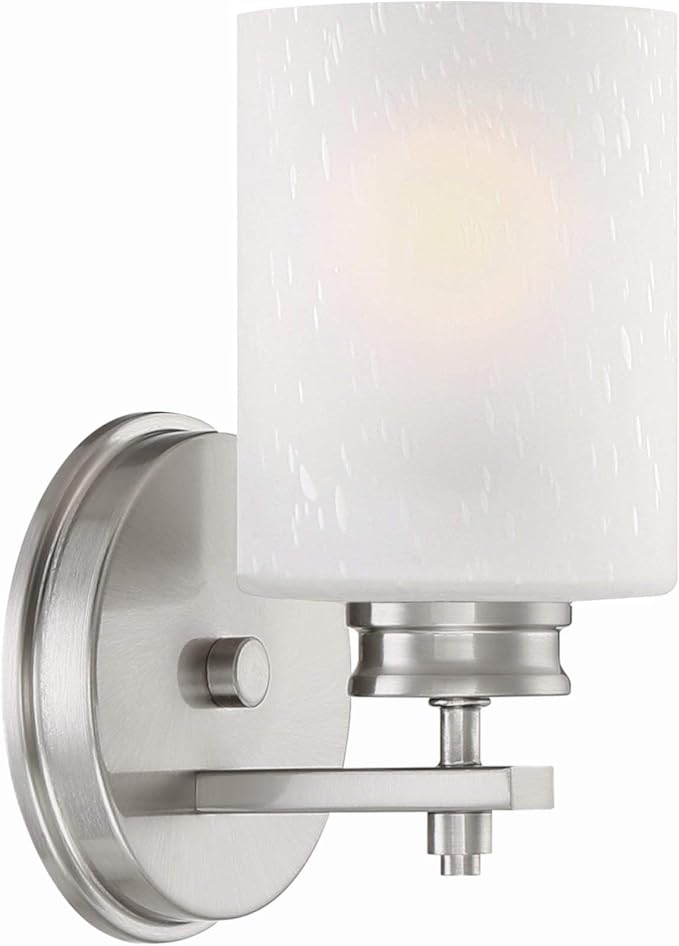 Kira Home Phoebe 8" Modern Wall Sconce with Frosted Seeded Glass Cylinder Shade, Industrial Silver Wall Light with Cylinder Glass Shade, Brushed Nickel Finish