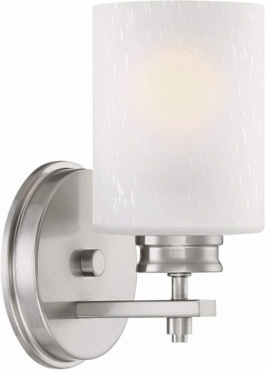 Kira Home Phoebe 8" Modern Wall Sconce with Frosted Seeded Glass Cylinder Shade, Industrial Silver Wall Light with Cylinder Glass Shade, Brushed Nickel Finish