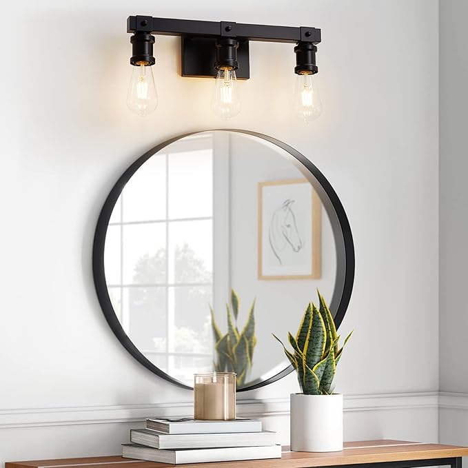 Farmhouse Bathroom Vanity Light Fixtures 3-Light Bathroom Light Fixtures Over Mirror Matte Black Vanity Light Industrial Vintage Wall Light Fixtures for Bathroom Living Room Hallway