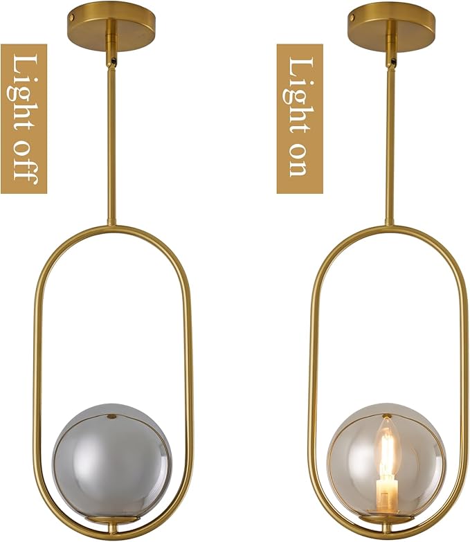 Modern Pendant Lighting Gold Hanging Light Fixture for Sloped Ceiling,Brass Pendant Lighting Fixture Pendant Chandelier Globe Gray Hanging Light
