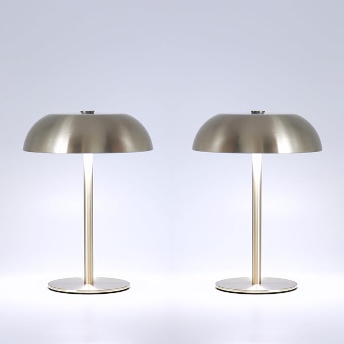 2 Pack Cordless Mushroom Table Lamp with 5200mAh Rechargeable Battery, Portable LED Night Light with Stepless Dimming, 3 Color Modes for Bedroom, Patio, Bar Decor and Coffee Shop Ambiance (Silver)