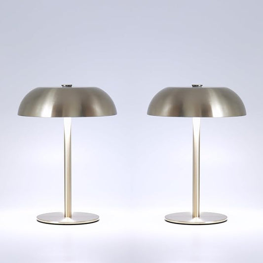 2 Pack Cordless Mushroom Table Lamp with 5200mAh Rechargeable Battery, Portable LED Night Light with Stepless Dimming, 3 Color Modes for Bedroom, Patio, Bar Decor and Coffee Shop Ambiance (Silver)