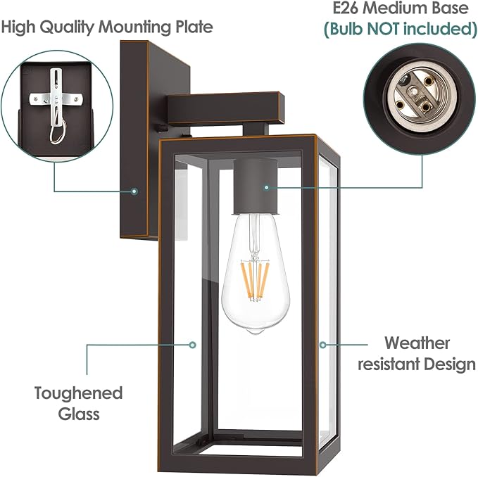 MAXvolador Outdoor Wall Lantern, Exterior Waterproof Wall Sconce Light Fixture, Oil Rubbed Bronze Anti-Rust Mount Light Glass, E26 Porch Patio Lighting