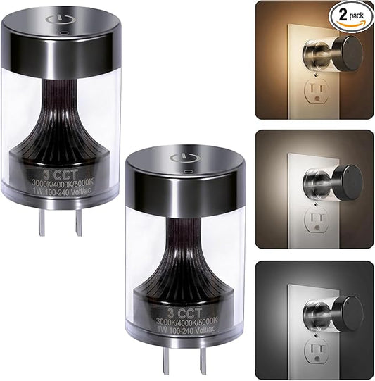2 Pack Dimmable LED Night Light,Touch Control & 3-Color Temperature (3000K-5000K) Plug-in Wall Nightlight with Dusk to Dawn Sensor,Stepless Dimming100%-10%, IP65 Waterproof for Bathroom Hallway Stairs