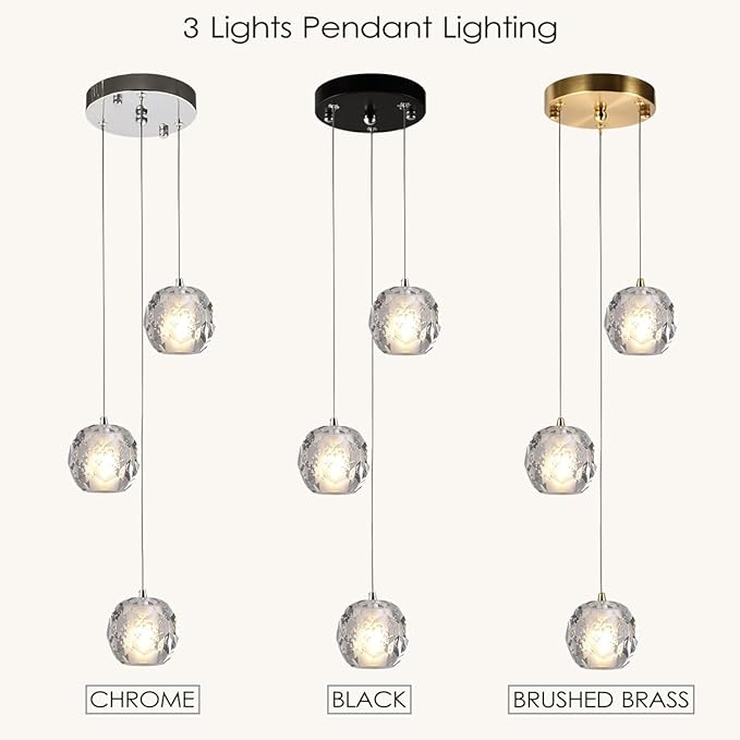 3 Lights Pendant Light Fixture, Black Cluster Pendant Lights Kitchen Island, Bubble Crystal Pendant Lighting Modern Hanging Light for Dining Room