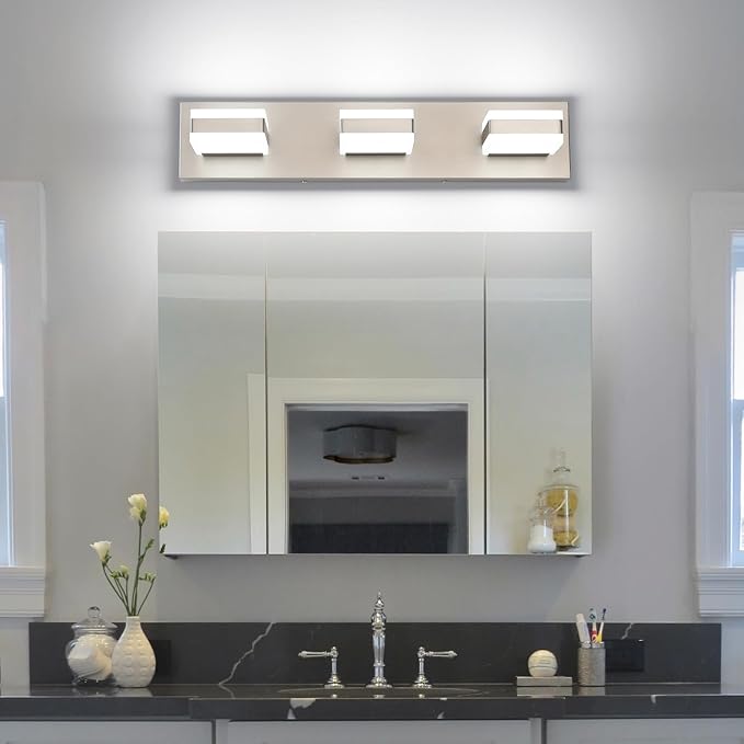 PRESDE 3-Light LED Vanity Light for Bathroom Brushed Nickel Bathroom Light Fixtures Over Mirror Modern Bath Wall Lighting